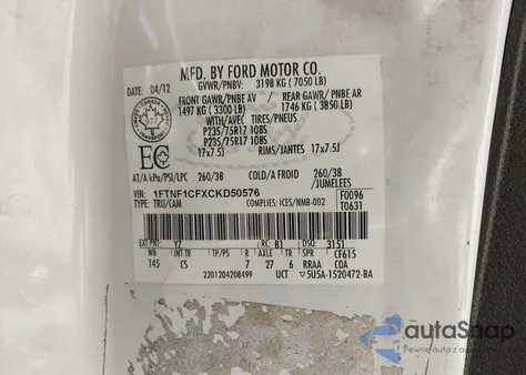 2012 Ford F-150 Xl from USA, damaged, VIN 1FTNF1CFXCKD50576